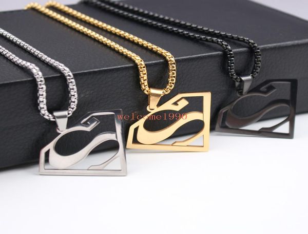 

gold silver black stainless steel 15 inch superman logo pendant men039s gifts fashion rolo chain necklace 24 inch lenght7093956