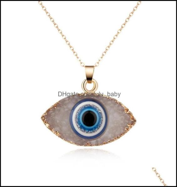 

pendant necklaces pendants jewelry simple evil eye druzy drusy necklace women resin handmade clavicel chains for female christmas 7937876, Silver