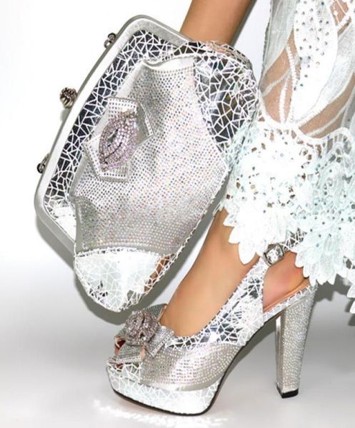 

new arrival african wedding shoes and bag set silver italian shoes with matching bags nigerian women party jn1468336604, Black