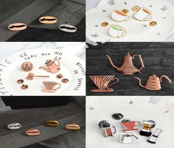 

pins brooches american coffee set enamel pins set coffeebeans copper teapot lapel pin badge shirt bag jewelry lovers gift13127224, Gray