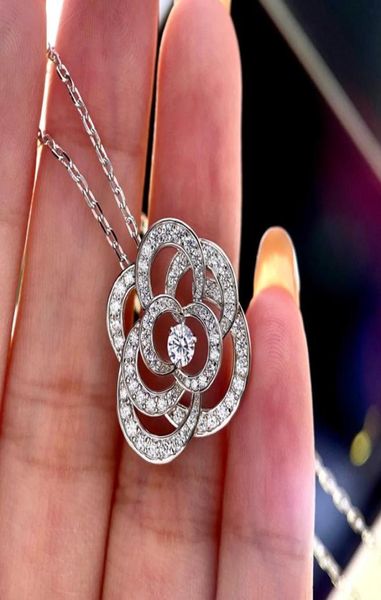 

2020 new camellia necklace elegant and fashionable allround hollowedout diamond 925 sterling silver chain length 405cm4678801