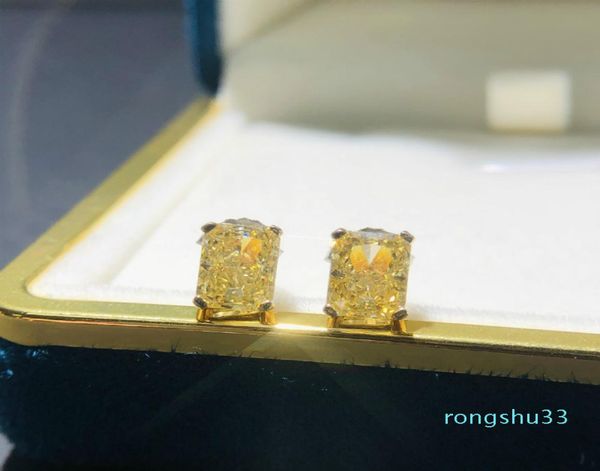 

wong rain classic 100 925 sterling silver created moissanite citrine gemstone earrings ear studs wedding fine jewelry7385744, Golden;silver