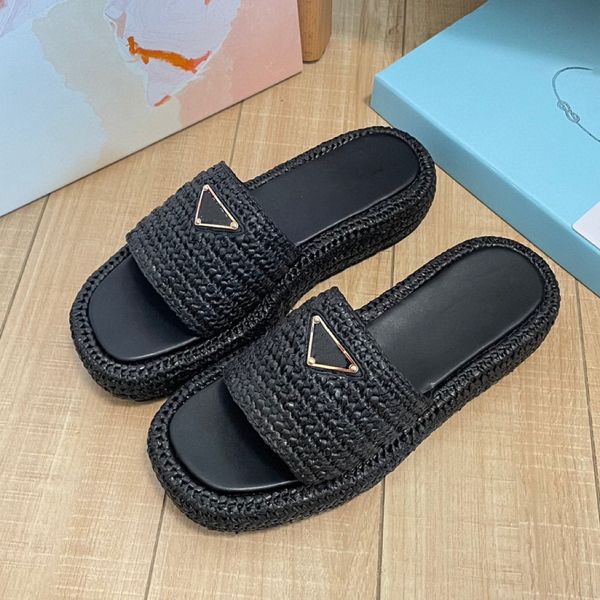 

new designer sandals shoes rubber thick soled gear hollow silver triangle ladies casual heightening buckle straw slippers with thick soles b, Black