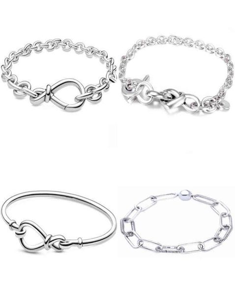 

me link pattern chunky infinity knotted heart-embellished t-clasp 925 sterling silver bracelet fit bangle bead charm2035980, Golden;silver