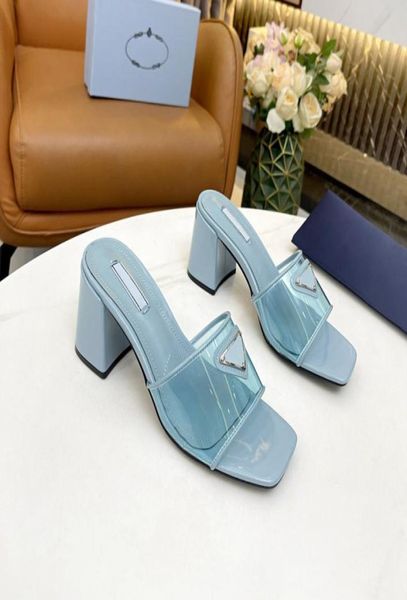 

black celeste transparent and patent leather sandals midheel slides lady heels slippers mules home casual fashion with box6176265