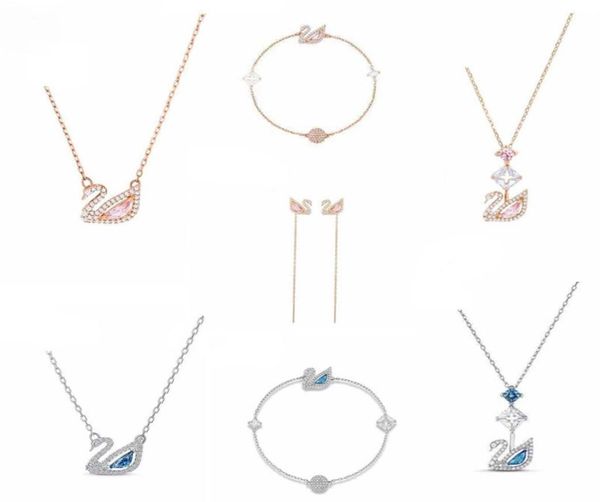 

pink sweet lovely pendant necklaces bracelets earrings for women brand luxury designer choker necklace with shining crystal1651192, Silver