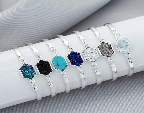 

luxury designer druzy bangle faux geometric natural stone charm bracelets for women s fashion jewelry gift a00983232271, Black