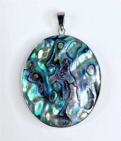 

circle round pendant abalone natural blue green paua shell peacock abalone ocean resort gift 5 pieces1238766, Silver
