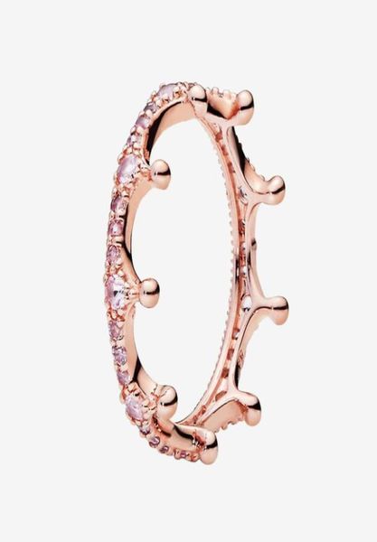 

pink sparkling crown ring rose gold plated women rings with original box for sterling silver ring set5395193
