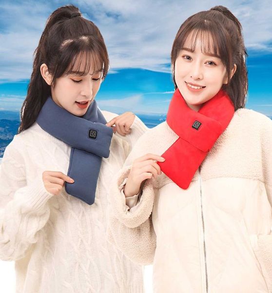 

women man winter outdoor smart electric heating scarf safety three level adjustments heated warm thermal scarf neckerchief g09227819088, Blue;gray