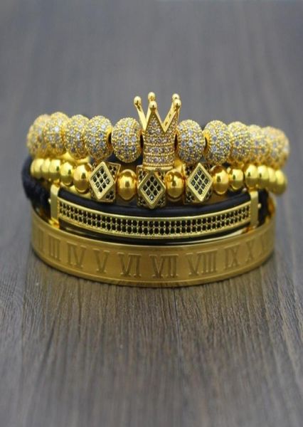 

bracelet men roman numerals titanium steel bracelet four piecesset couples crown luxury jewelry6016492, Golden;silver