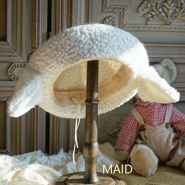 

berets original design sheep ear plush beret lamb wool lolita hand-made 230907, Blue;gray