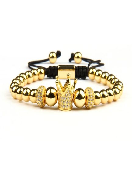 

new clear cz cylinders crown braiding men bracelet whole 6mm brass beads party gift jewelry4573710, Golden;silver