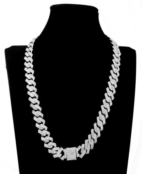 

pendant necklaces set of hip hop bling 15mm prong cuban chain 2 row iced out men039s necklace rhinestone zircon paved for men j1383718, Silver