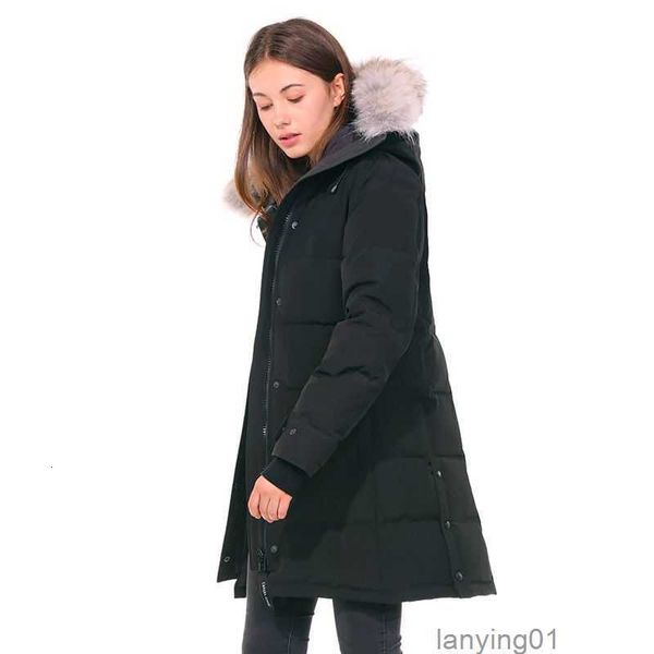 

winter canada women parka thick warm fur removable hooded down jacket women's slim coat doudounea6t4, Black