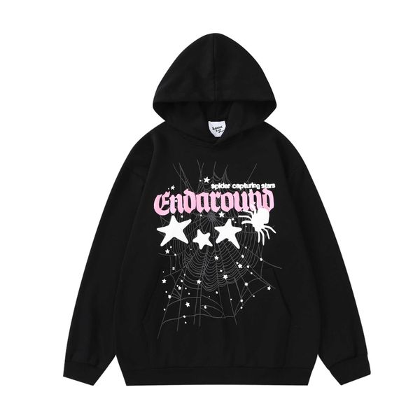 

autumn and winter new product starry dots spider web foam printed hooded sweater for men and women bf american fashion brand long sleeve cfo, Black