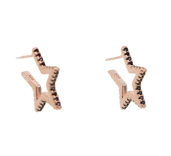 

simple 925 sterling silver star geometric hoop earring for women paved black cz fashion jewelry wedding party gift in rose gold 1152330, Golden;silver