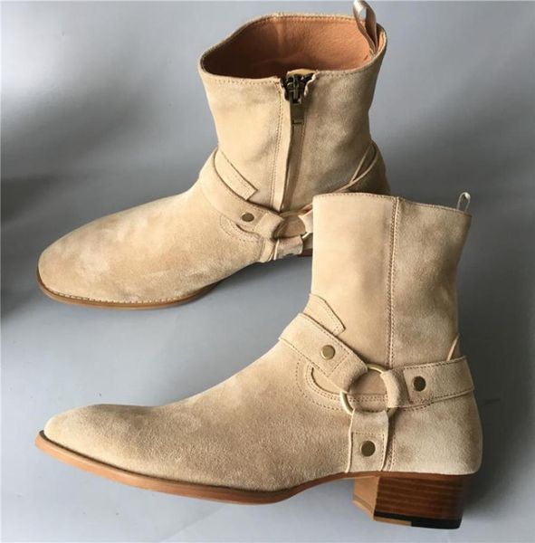 

handmade suede jodhpur boots slp wyatt denim men martin boots genuine leather buckle strap leather shoes2019172, Black