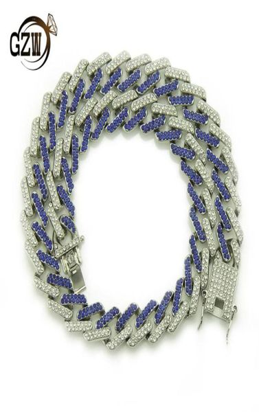 

13mm 10 colors new personalized hip hop bling red blue diamond cuban link chain necklace for men miami rapper bijoux mens chains j4107375, Silver