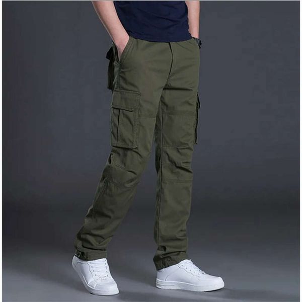 

spring autumn cargo pants casual mens baggy regular cotton trousers male combat tactical pants multi pockets, Black