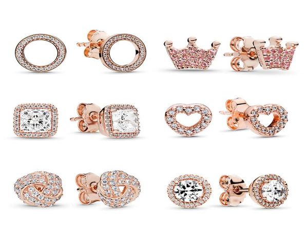 

popular 925 sterling silver rose gold stud earrings women crown love round earring jewelry women's jewelry accessories7401886, Golden;silver