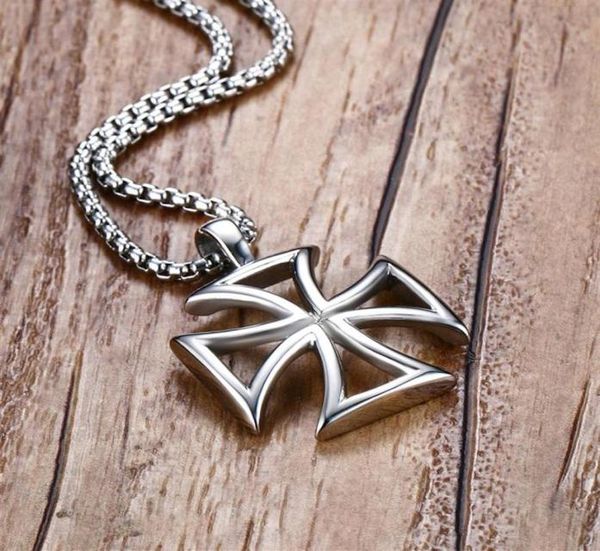 

fashion- mens necklace stainless steel vintage hollow maltese iron pendant necklace knights templar male jewelry7141226, Silver