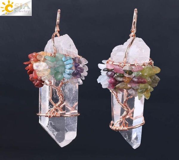 

natural white crystal big pendant reiki chakra tree of life rose gold color handmade wire wrapped pendant for necklace7337177, Silver
