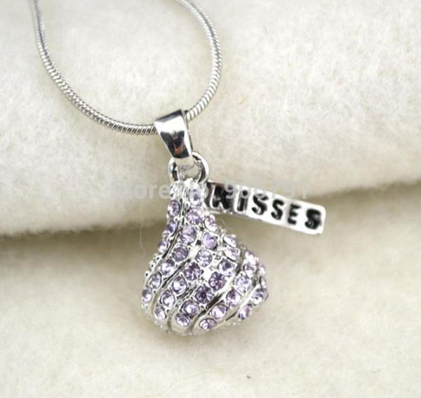 

zo7 fashion silver color 5pcs a lot kisses candy pendant necklace with crystal8346924