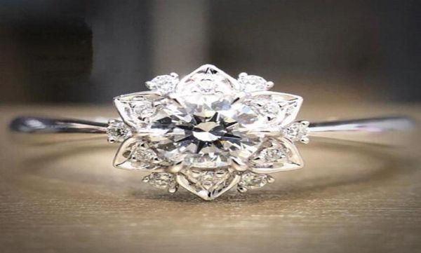 

flower imitation ring original fashion jewelry 925 sterling silver wedding rings for women with cz diamond engagement ring wholesa9930602, Golden;silver