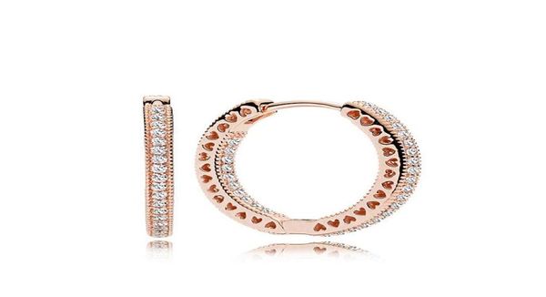 

100% 925 silver 18k rose gold plated hoop earring with clear cz stone original box for jewelry women's christmas gift wjl47356343247, Golden;silver