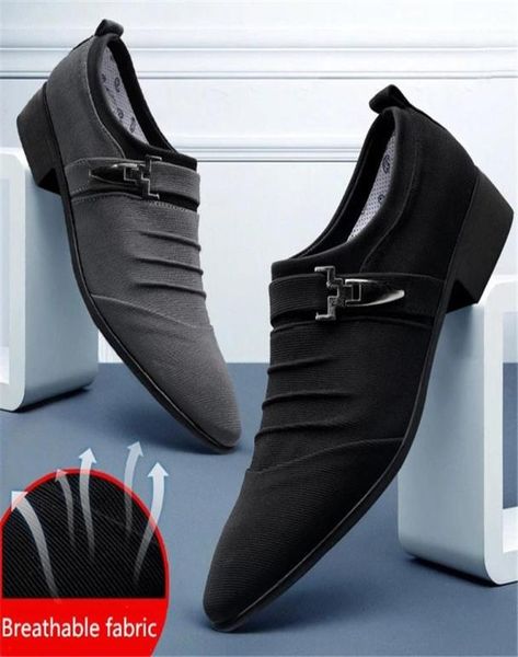 

dress shoes genuine leather italian wedding 46 men business pointed toe canvas black slip on oxfords formal man9443653