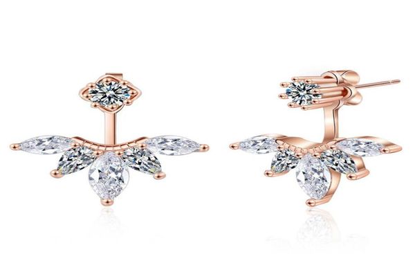 

korean fashion jewelry stainless steel cz crystals stud earrings for girls women cubic zirconia accessories gift silver plated ed27953714, Golden;silver