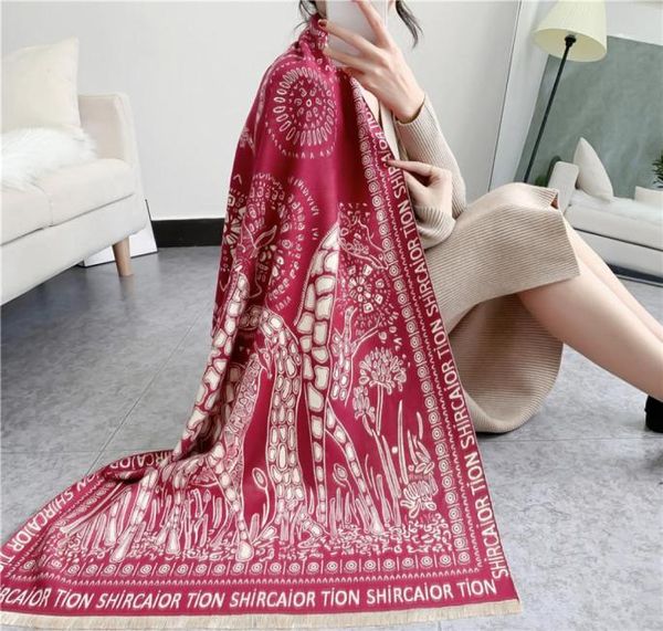 

scarves cashmere printed scarf for women in america autumn and winter2021giraffe double sided thickened lengthened warm shawl5990945, Blue;gray