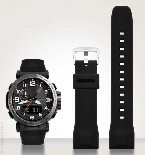 

for casio prg650 prw6600y1a9 prg600610 silicone watchband waterproof replace rubber 24mm black blue watch strap accessories h06467144, Silver