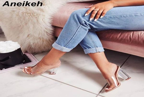 

aneikeh new women sandals pvc jelly crystal heel transparent women clear high heels summer sandals pumps shoes size 41 42 cj12608668, Black
