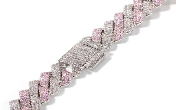 

13mm width cuban link chain iced out blue and white zircon men women bling necklace miami cubans chains hip hop necklaces fashion 8229790, Silver