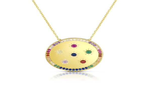 

statement coin necklace paved rainbow cz engraved star geometric round plate classic simple fashion jewelry6269121, Silver