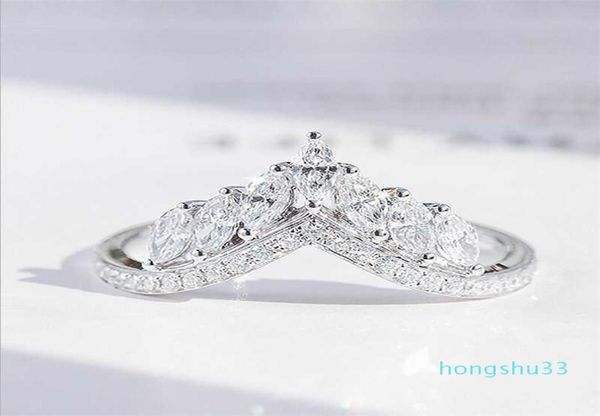 

size 610 luxury jewelry real 925 sterling silver crown ring full marquise cut white z cz diamond moissanite women wedding ban4627228