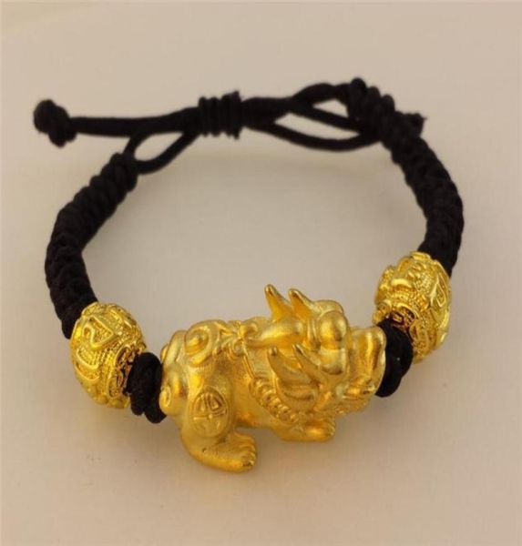

ck010 animal 3d gold pixiu leather rope bracelet men and women goldplated retro style feng shui bracelet5497085, Golden;silver