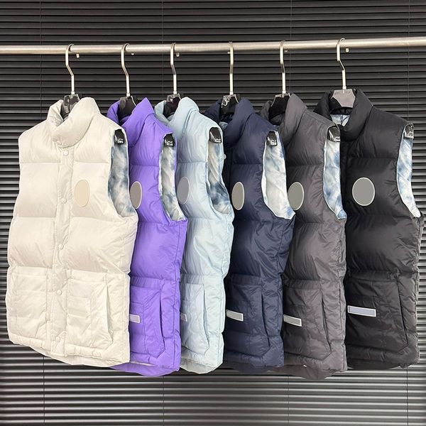 

Designer Down Vest Mens Womens Stand Collar Puffer Vest Autumn Winter Badge Warm Couple Outerwear Jackets Size -XXL, Purple