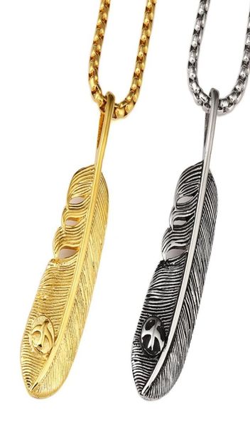 

fashion men hip hop jewelry eagle feather pendant necklaces stainless steel 18k gold plated punk rock micro mens long chain neckla1757363, Silver
