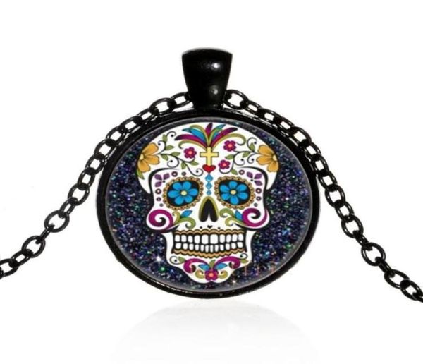 

pendant necklaces mexican sugar skull day of the dead necklace black chain skeleton glass jewelry classic xl15265710288989478, Silver
