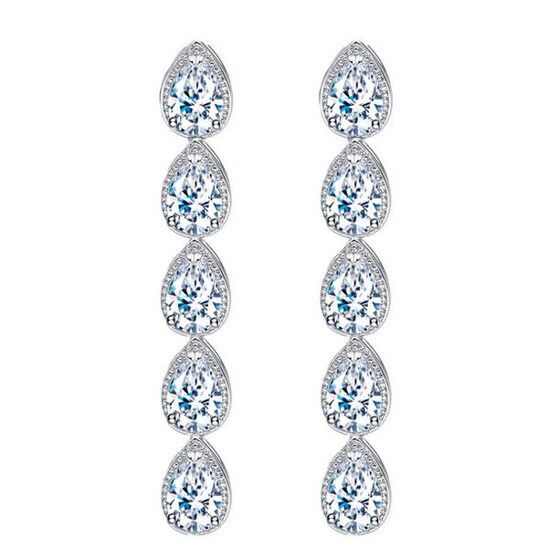

luxury jewelry long dangle water drop earring designer for woman white aaa cubic zirconia earrings copper 18k gold diamond earring2410, Silver