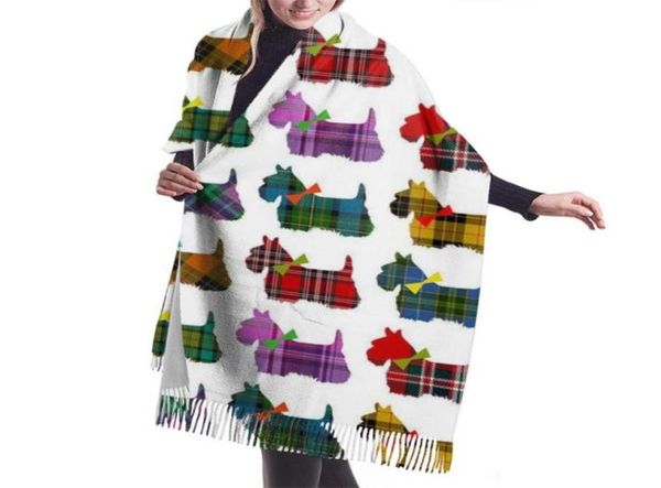 

women cartoon westie print scarf bandana autumn winter female imitation cashmere long shawl wrap blanket warm tassel hijabs8144338, Blue;gray