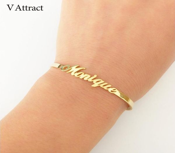 

v attract personalized hand link bff jewelry kpop custom name bracelets bangles women men bijoux femme gold erkek bileklik 2018 y18904424, Golden;silver