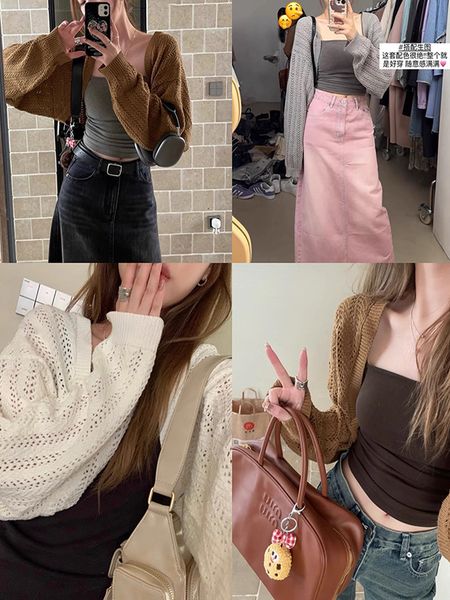 

hannan dong oni loose and idle niche hollow cardigan womens autumn sun protection knitted blouse y comfortable idle style, White;black