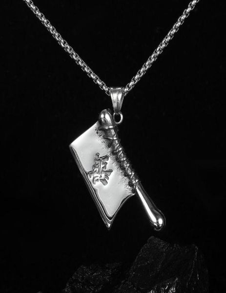 

punk stainless steel kitchen knife pendant necklace men woman chinese style chef blade hip hop jewelry necklaces6652685, Silver