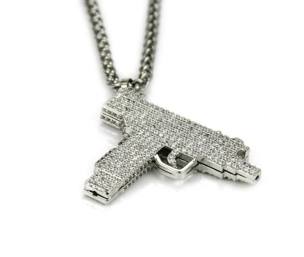 

submachine gun fashion pendant iced out crystal goldsilver charm necklace hip hop jewelry cuba039s necklace punk4715957, Silver