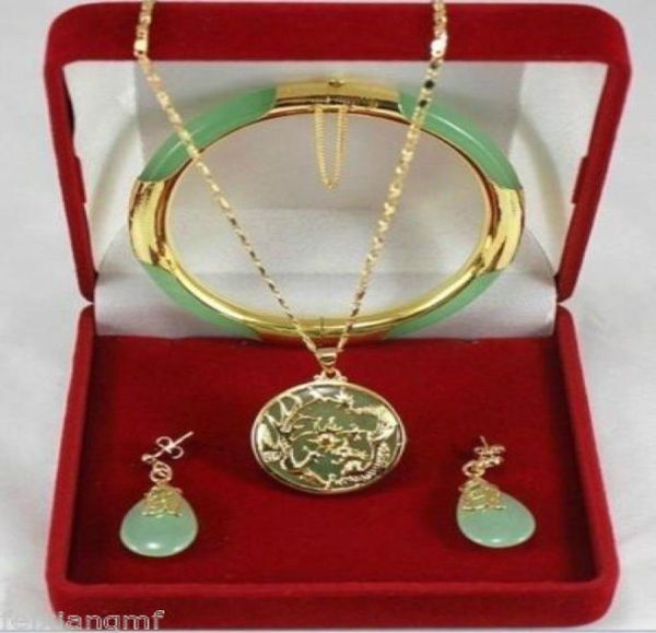 

charming green jade dragon phoenix pendants necklace earring bracelet set9994914, Black