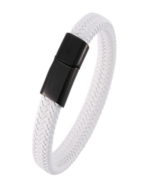 

2020 fashion men braceletbangles white braided leather bracelet trendy steel clasp male female jewelry gift bb00067000075, Golden;silver